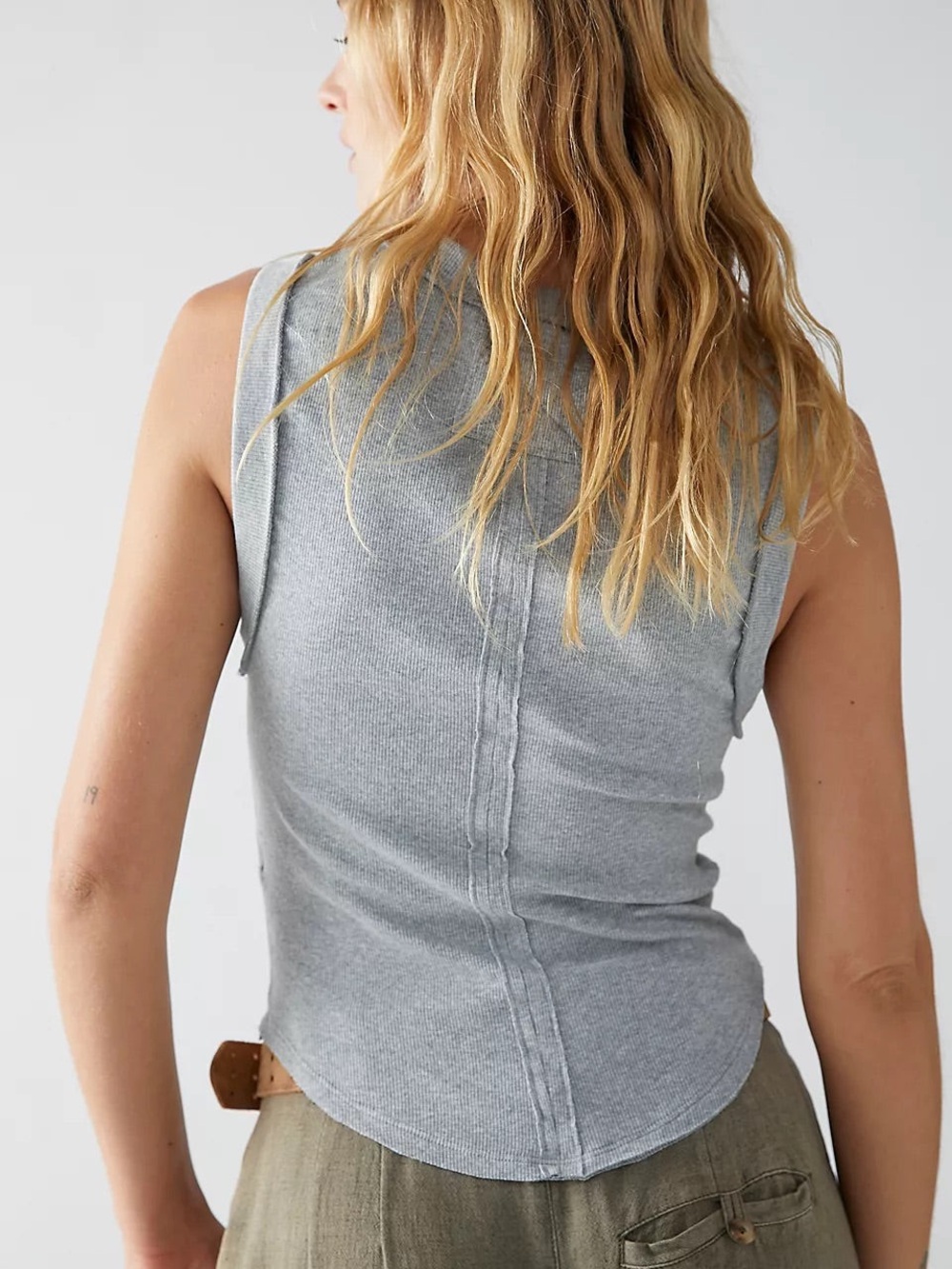 We The Free Ribbed Crewneck Tank Top in Light Gray - Picture 2 of 5